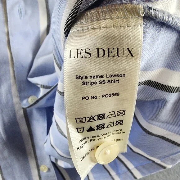 Les Deux Lawson Stripe SS Shirt Short Sleeves Men's XL Summer Sky Button Closure